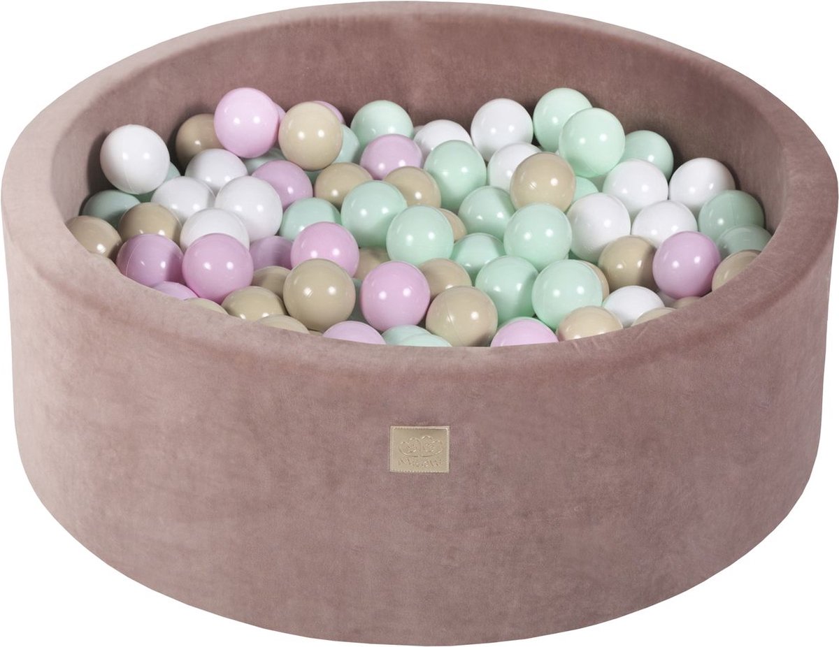Ronde ballenbak VELVET 90x30 - Beige incl 200 ballen - Pastel Roze, Mint, Wit, Beige | Ballenbakje.nl